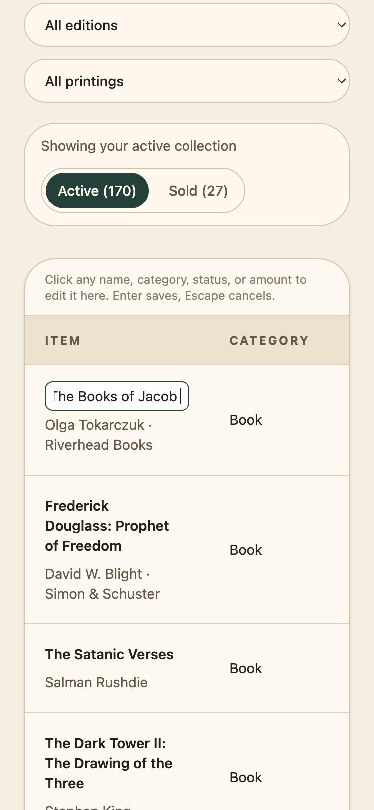 One row of the Records table with its name turned into an editable text box.